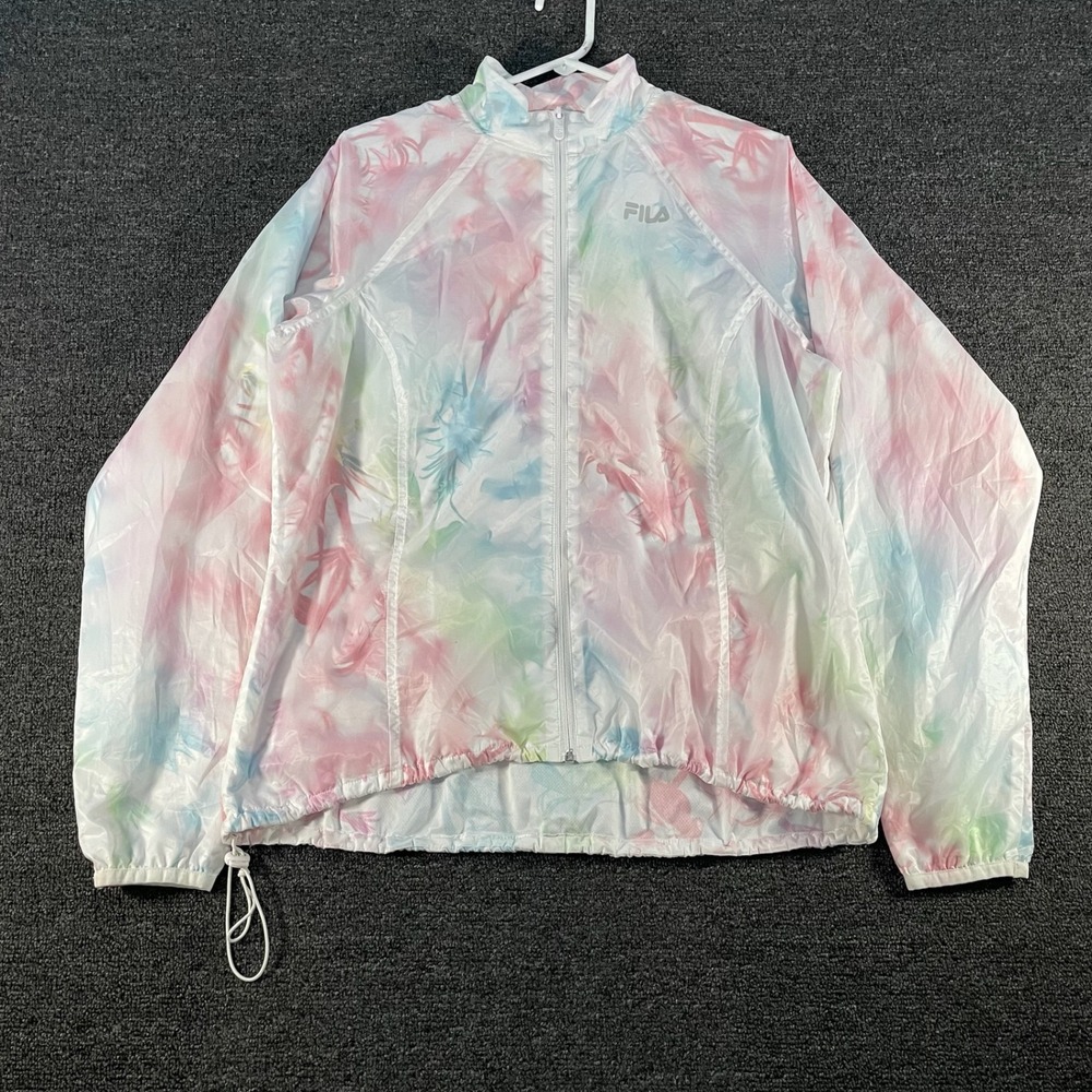 Fila Windbreaker Jacket Womens Large Pastel Floral Good Full Zip Mock Neck